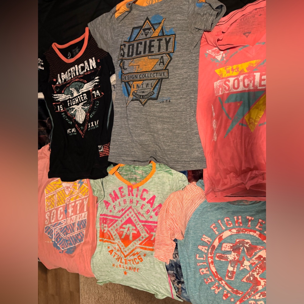 Women’s American Fighter and Society shirts. 9 shirts total